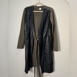 VENUS Black and Olive Green Vegan Leather Jacket with Belt Size Large